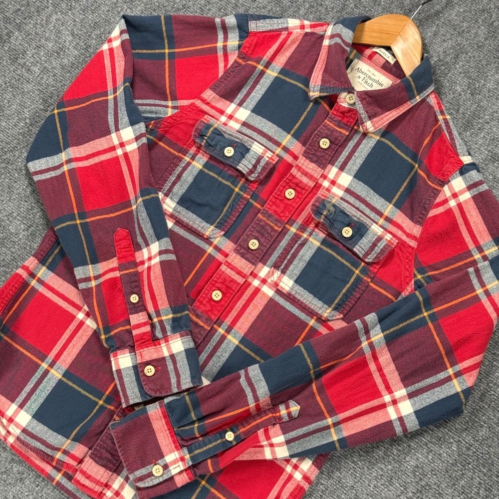 Abercrombie & Fitch Muscle Fit Shirt Men's Large Red Plaid Cotton Button Down